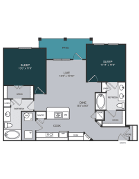 2 beds, 2 baths, 1,117 sqft, $1,525