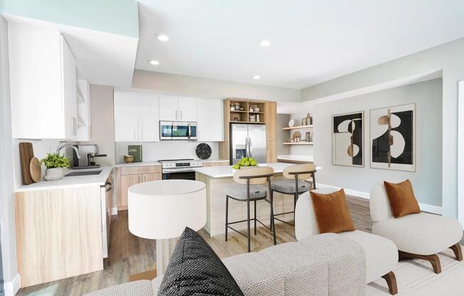 Sleek lines, wood-style flooring, and custom cabinetry—our open-concept kitchens create a clean, contemporary space perfect for everyday living or entertaining.