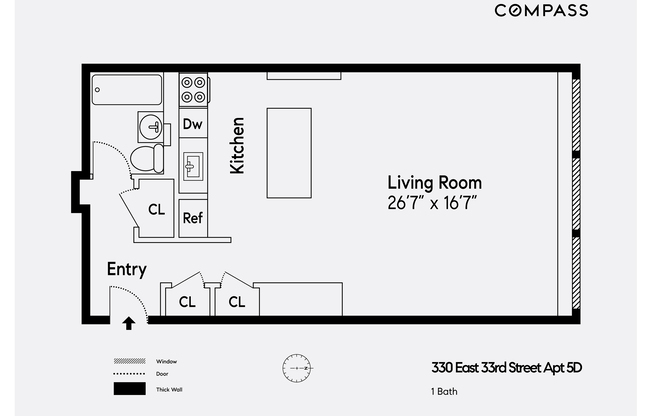 Studio, 1 bath, 550 sqft, $3,900, Unit 5D