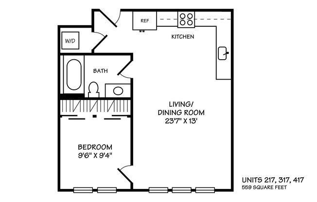 1 bed, 1 bath, 559 sqft, $2,675, Unit 417