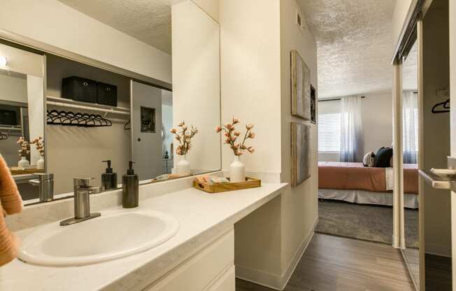 Bathroom with vanity at Stride West, Albuquerque, New Mexico