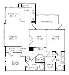 2 beds, 2 baths, 1,368 sqft, $1,732