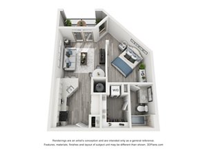 Studio, 1 bath, 613 sqft, $1,684