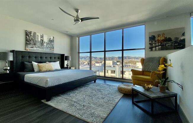 Bedroom With Expansive Windows at The Mansfield at Miracle Mile, Los Angeles, CA, 90036