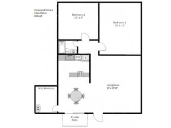  Floor Plan 2 bed / 1 bath