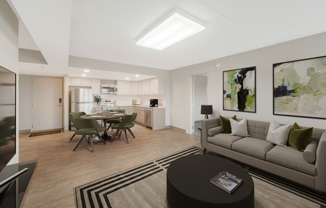 Living Room With Kitchen at Aire MSP Apartments, Bloomington