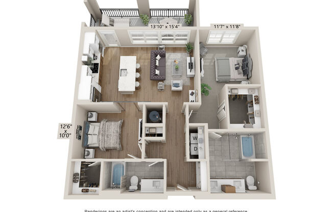 2 beds, 2 baths, 1,165 sqft, $2,835