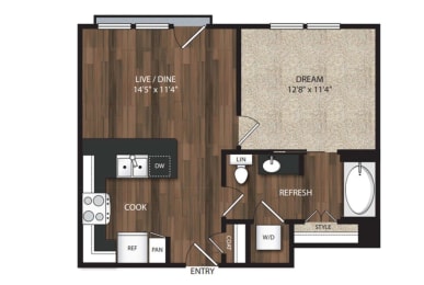 1 bed, 1 bath, 632 sqft, $2,414