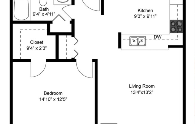 1 bed, 1 bath, 612 sqft, $940, Unit 245