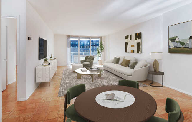 Living Room with Balcony and Parquet Flooring