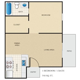 1 bed, 1 bath, 540 sqft, $728