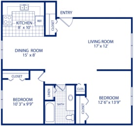 2 beds, 1 bath, 750 sqft, $1,005