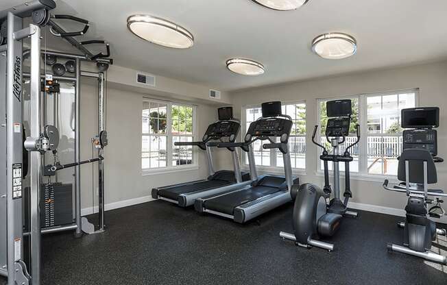 apartment gym with treadmills and weight machines