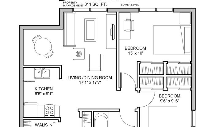 2 beds, 1 bath, 811 sqft, $845, Unit 1