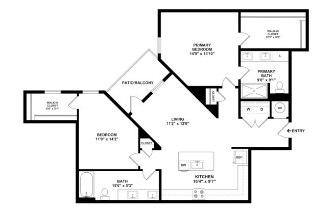 2 beds, 2 baths, 1,124 sqft, $1,959