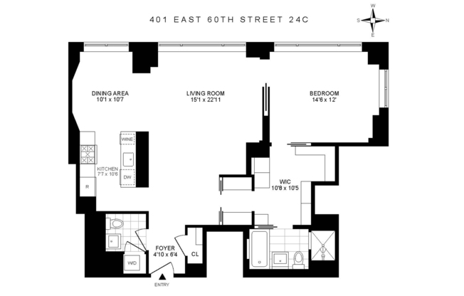 1 bed, 1.5 baths, 1,108 sqft, $7,495, Unit 24C