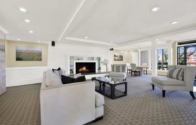 the living room has a fireplace and couches at Camino de Oro Apartments, Torrance, CA, 90505