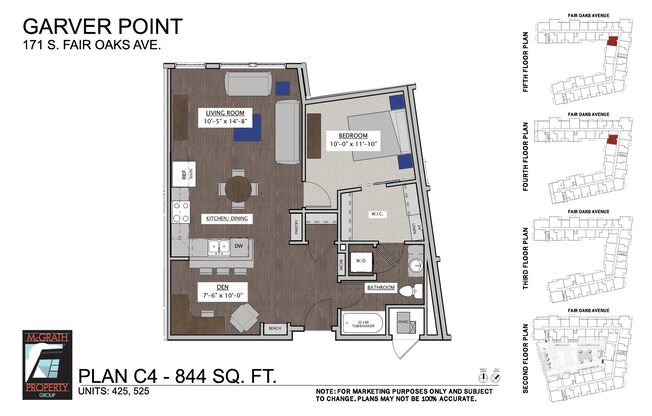 1 bed, 1 bath, 844 sqft, $1,730, Unit 425