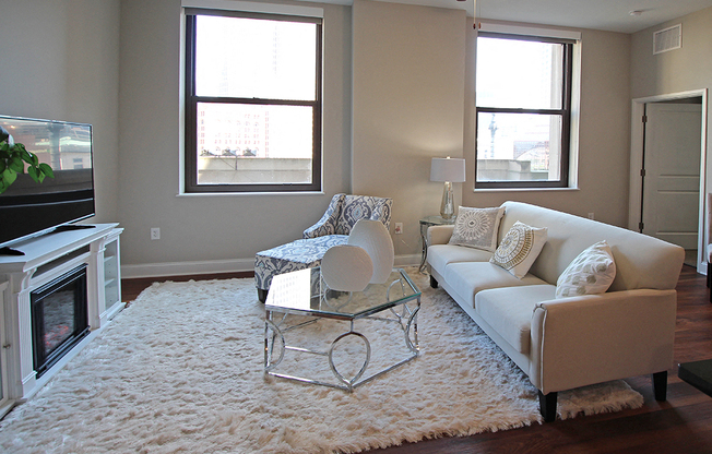 Living Room at The Terminal Tower Residences Apartments, Cleveland, Ohio