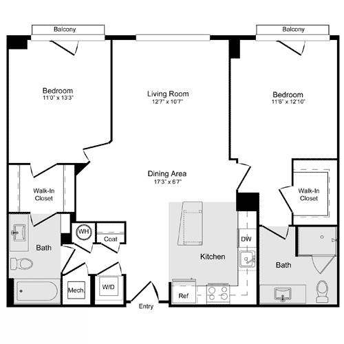 2 beds, 2 baths, 1,006 sqft, $2,845, Unit 614