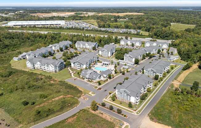 an aerial view of a group of houses in a residential area