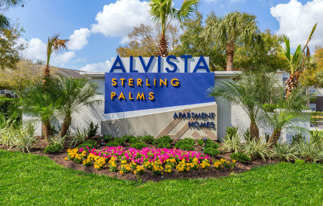 the sign at the entrance of alvisa sterling palms