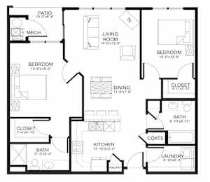 2 beds, 2 baths, 1,052 sqft, $1,342