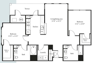 2 beds, 2 baths, 1,121 sqft, $3,151