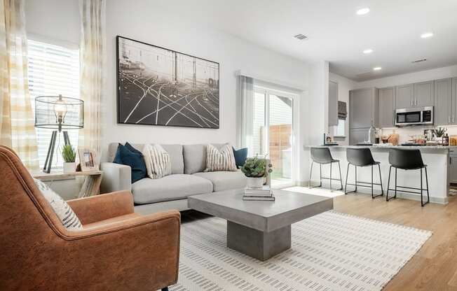 a living room with a couch and a coffee table