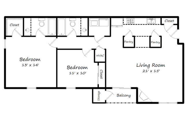 2 beds, 2 baths, 1,000 sqft, $1,299, Unit 7252
