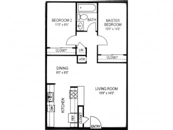 2 beds, 1 bath, 834 sqft, $1,612