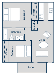 2 beds, 1 bath, 747 sqft, $910