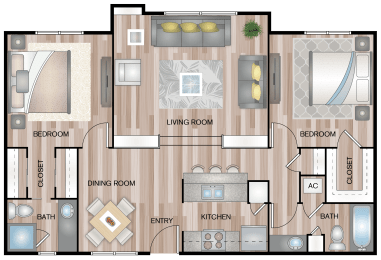 2 beds, 2 baths, 1,039 sqft, $1,294