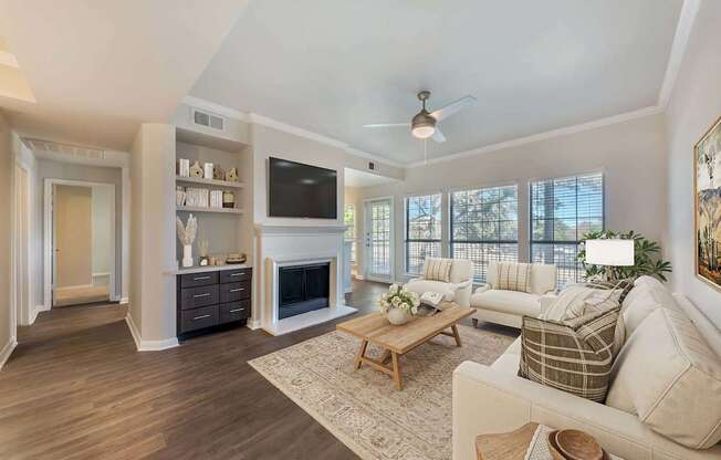 Living Room With Expansive Window at Sedona Springs, Austin, TX 78749