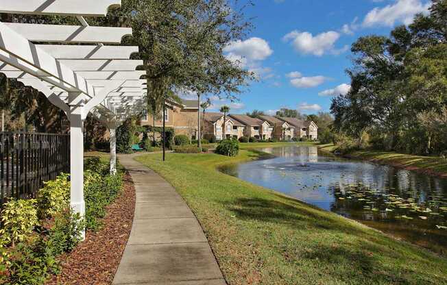 Walking paths next to ponds