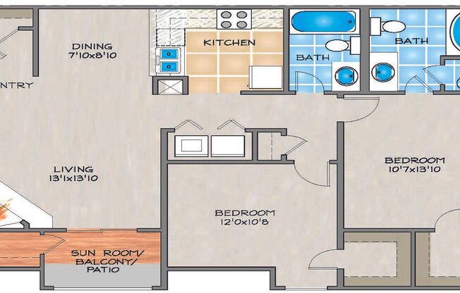 2 beds, 2 baths, 1,100 sqft, $1,420, Unit 345