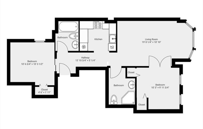 2 beds, 2 baths, 735 sqft, $4,300, Unit 3B