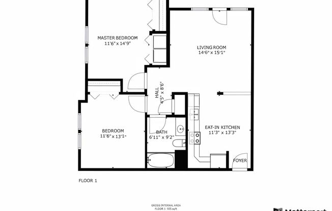 2 beds, 1 bath, 935 sqft, $1,075, Unit 101