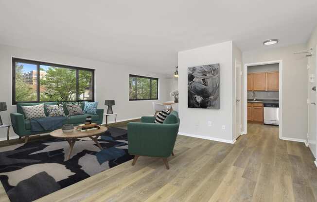 a living room with a couch and a chair