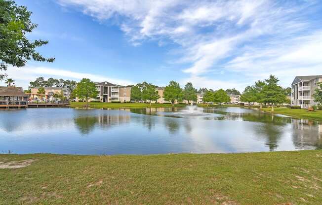 the pond at the preserve at polo lake in the community