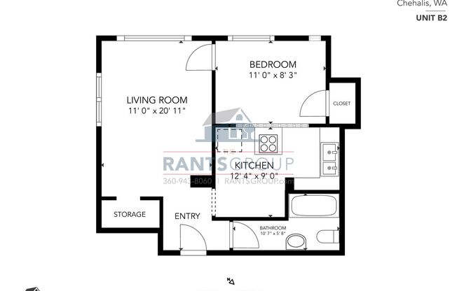 1 bed, 1 bath, 462 sqft, $1,075, Unit B2