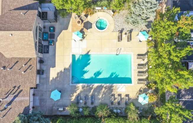 a birds eye view of the pool at the resort at longboat key club