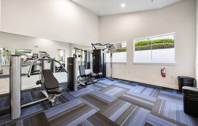 the preserve at ballantyne commons fitness room with weights and cardio equipment