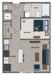 Studio, 1 bath, 537 sqft, $1,390