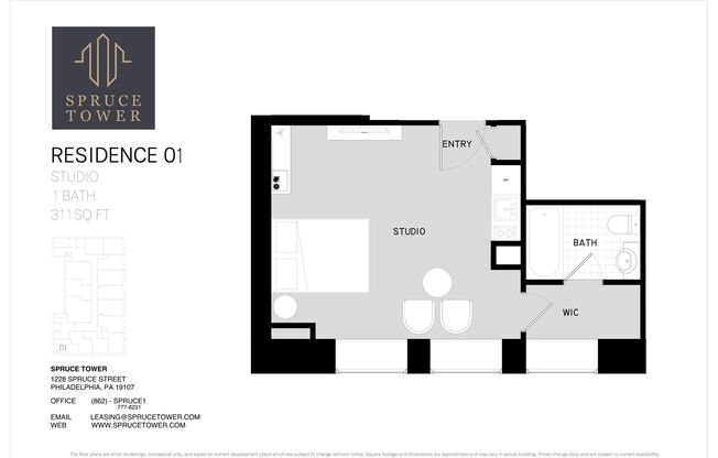 Studio, 1 bath, 311 sqft, $1,395, Unit 501