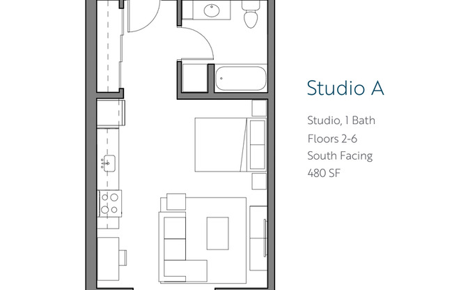 Studio, 1 bath, 426 sqft, $1,525, Unit 303