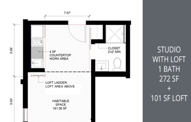 Studio, 1 bath, 373 sqft, $1,195, Unit 410 MFTE
