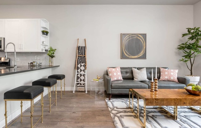 kitchen and living room at Tinsley on the Park apartmetns