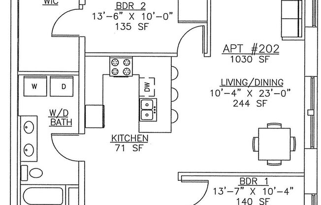 2 beds, 1 bath, 1,000 sqft, $1,200, Unit 202