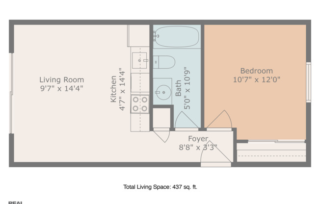 1 bed, 1 bath, 437 sqft, $1,195, Unit 10